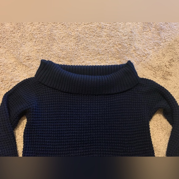 BP. by Nordstrom Partly off the Shoulder Knit-Like Waffle Navy Sweater l Large - Picture 3 of 9